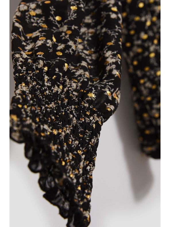 Moodo Vzorčasta srajca z zavezanim izrezom črna Moodo