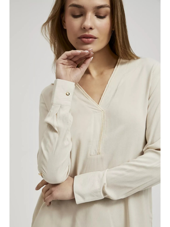 Moodo Gladka srajca z dolgimi rokavi bež barve Moodo