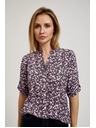 Moodo Temno modra srajca s cvetličnim tiskom in zavihani rokavi Moodo