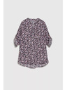 Moodo Temno modra srajca s cvetličnim tiskom in zavihani rokavi Moodo