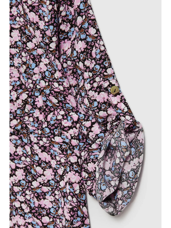 Moodo Temno modra srajca s cvetličnim tiskom in zavihani rokavi Moodo