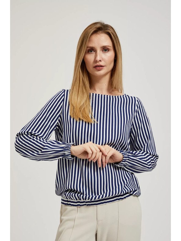 Moodo Belo-temno modra srajca z okroglim izrezom in tankimi naramnicami Moodo