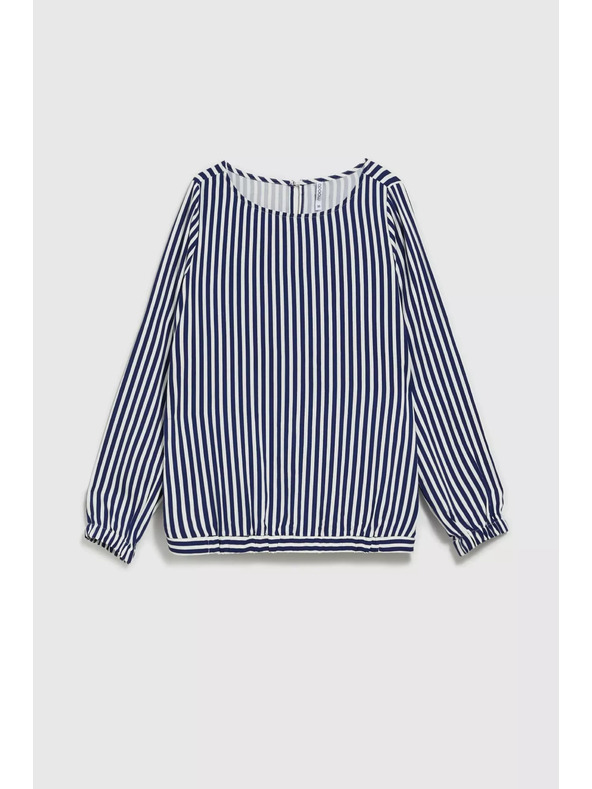 Moodo Belo-temno modra srajca z okroglim izrezom in tankimi naramnicami Moodo