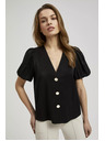 Moodo Črna srajca z nabranimi rokavi in okrasnimi gumbi Moodo