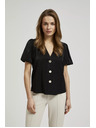 Moodo Črna srajca z nabranimi rokavi in okrasnimi gumbi Moodo