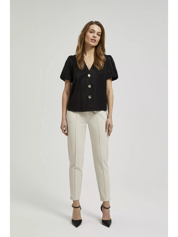 Moodo Črna srajca z nabranimi rokavi in okrasnimi gumbi Moodo