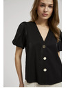 Moodo Črna srajca z nabranimi rokavi in okrasnimi gumbi Moodo