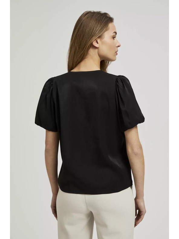 Moodo Črna srajca z nabranimi rokavi in okrasnimi gumbi Moodo