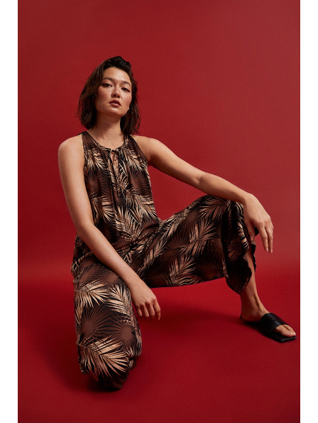 Moodo Črna srajca s tropskim vzorcem in povezanim izrezom Moodo