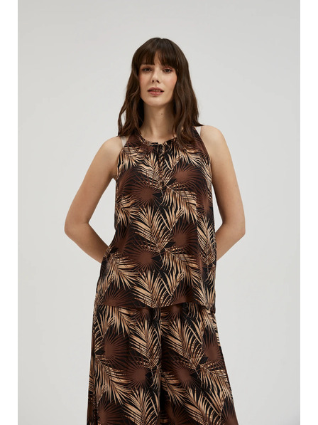 Moodo Črna srajca s tropskim vzorcem in povezanim izrezom Moodo