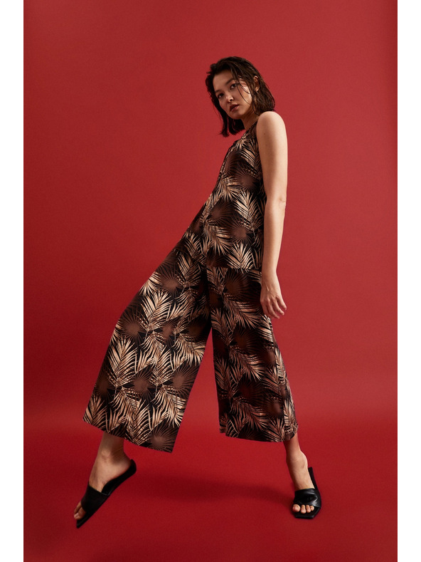 Moodo Črna srajca s tropskim vzorcem in povezanim izrezom Moodo