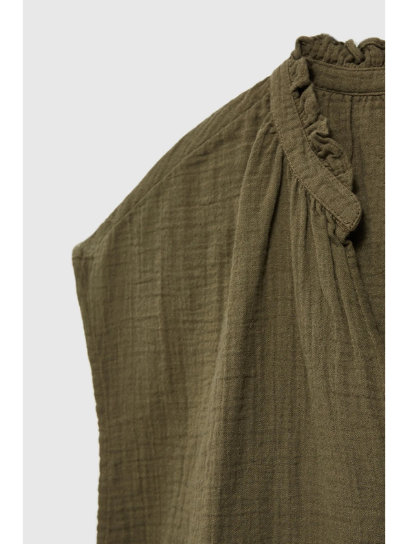 Moodo Bombažna bluza z V-izrezom olivno zelena Moodo