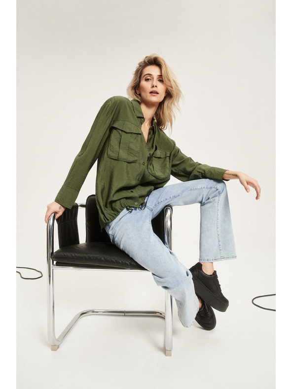 Moodo Khaki srajca z žepi in zavihani rokavi Moodo