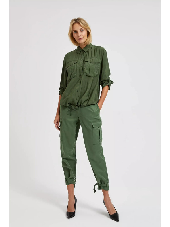 Moodo Khaki srajca z žepi in zavihani rokavi Moodo