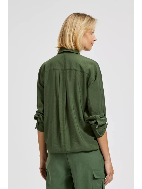 Moodo Khaki srajca z žepi in zavihani rokavi Moodo