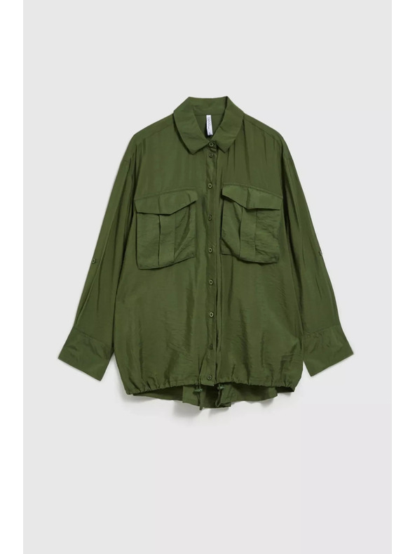 Moodo Khaki srajca z žepi in zavihani rokavi Moodo