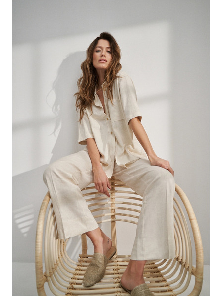 Moodo Lanena srajca z žepkom bež barve Moodo