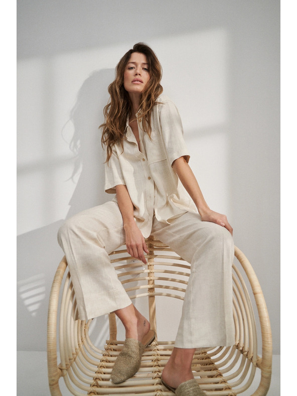 Moodo Lanena srajca z žepkom bež barve Moodo