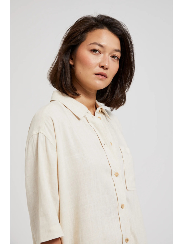 Moodo Lanena srajca z žepkom bež barve Moodo