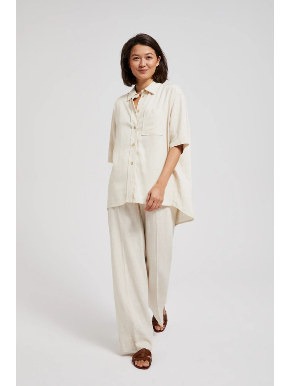 Moodo Lanena srajca z žepkom bež barve Moodo