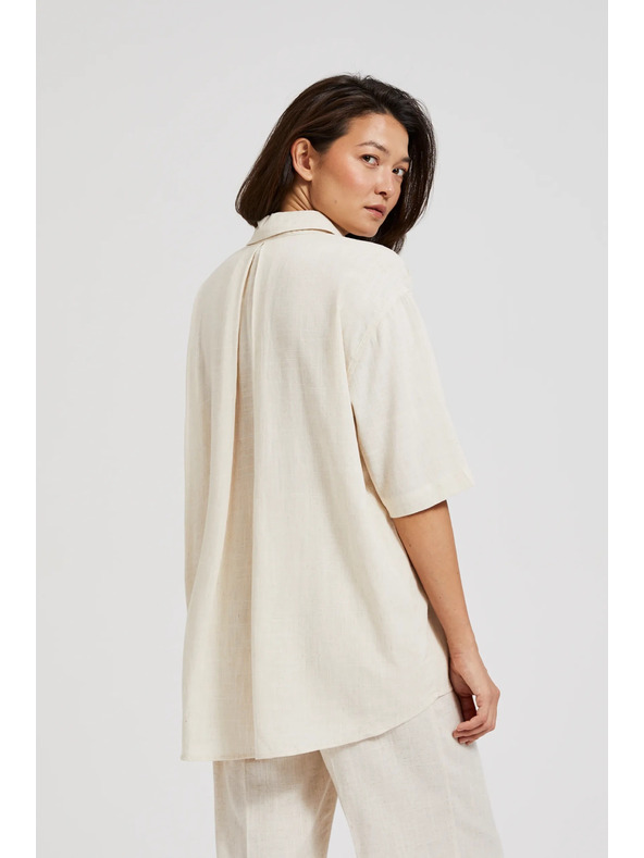 Moodo Lanena srajca z žepkom bež barve Moodo