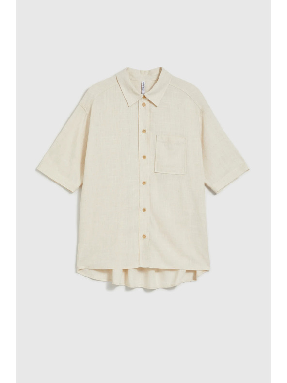 Moodo Lanena srajca z žepkom bež barve Moodo