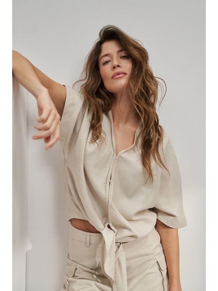 Moodo Lanena srajca z vezavo, bež Moodo