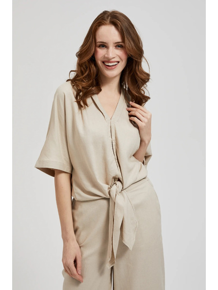 Moodo Lanena srajca z vezavo, bež Moodo