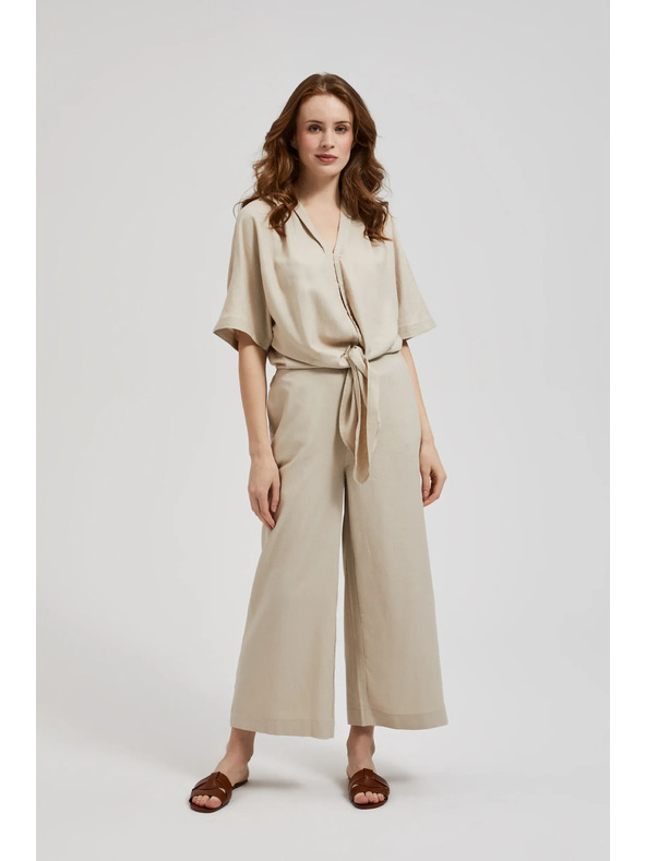 Moodo Lanena srajca z vezavo, bež Moodo