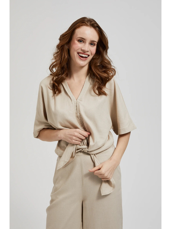 Moodo Lanena srajca z vezavo, bež Moodo