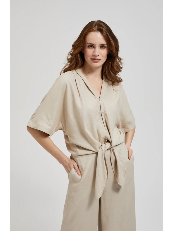 Moodo Lanena srajca z vezavo, bež Moodo