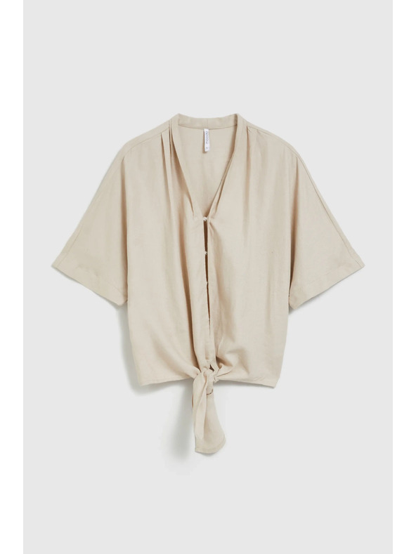 Moodo Lanena srajca z vezavo, bež Moodo