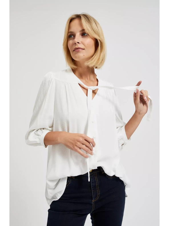 Moodo Bela srajca Moodo z gumbi in vezanim izrezom