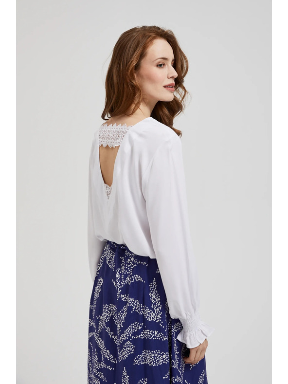 Moodo Viskozna srajca z V-izrezom in napihnjeni rokavi, bela Moodo