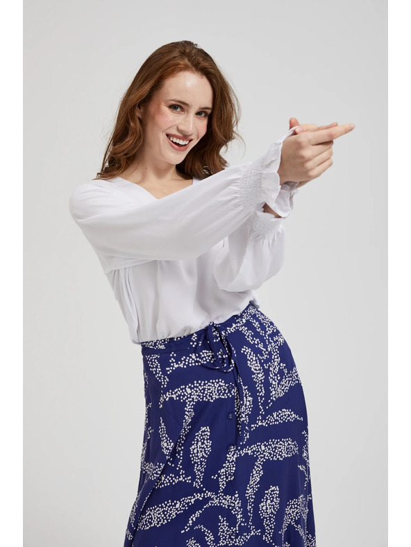 Moodo Viskozna srajca z V-izrezom in napihnjeni rokavi, bela Moodo