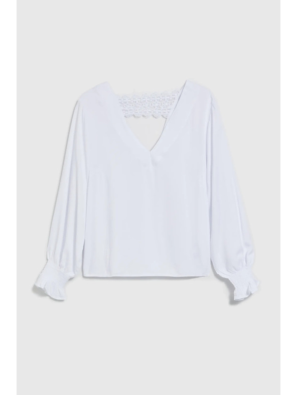 Moodo Viskozna srajca z V-izrezom in napihnjeni rokavi, bela Moodo