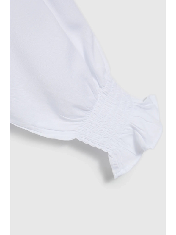 Moodo Viskozna srajca z V-izrezom in napihnjeni rokavi, bela Moodo