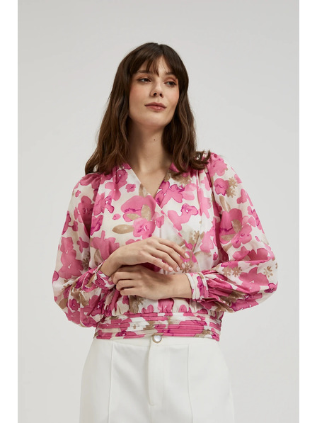 Moodo Rožnata cvetlična srajca z nabranimi rokavi Moodo