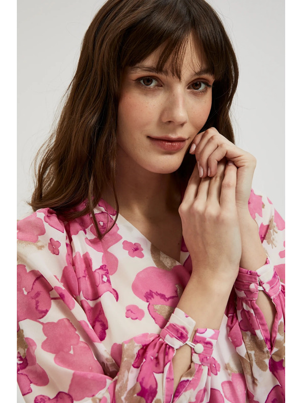 Moodo Rožnata cvetlična srajca z nabranimi rokavi Moodo