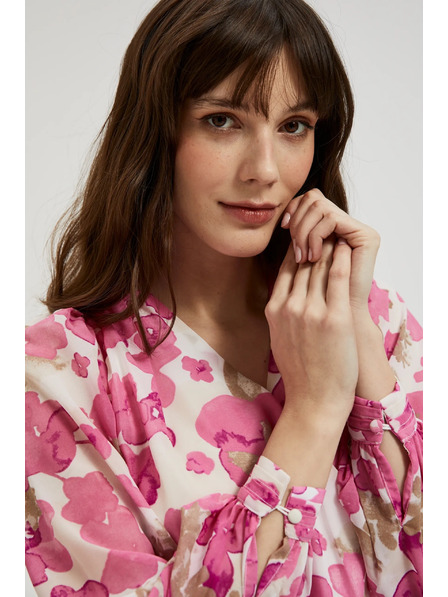 Moodo Rožnata cvetlična srajca z nabranimi rokavi Moodo