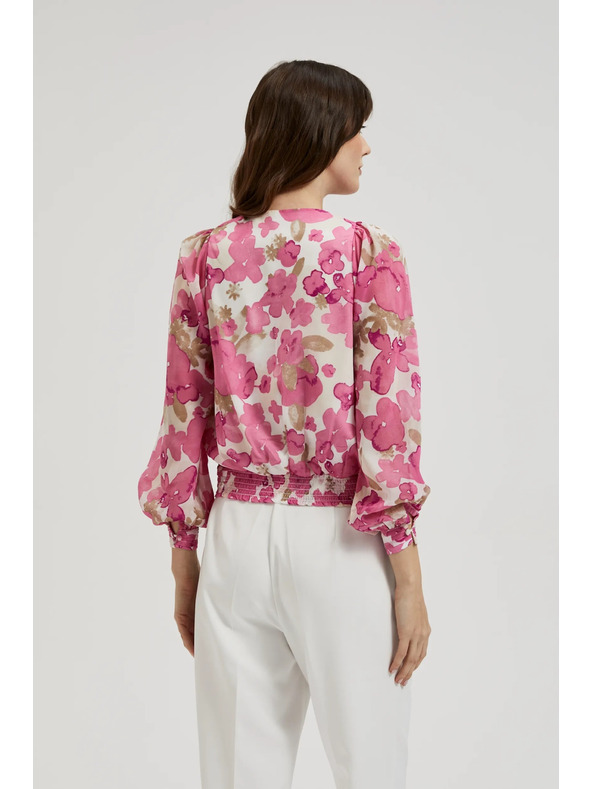 Moodo Rožnata cvetlična srajca z nabranimi rokavi Moodo