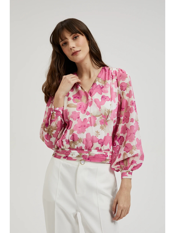 Moodo Rožnata cvetlična srajca z nabranimi rokavi Moodo