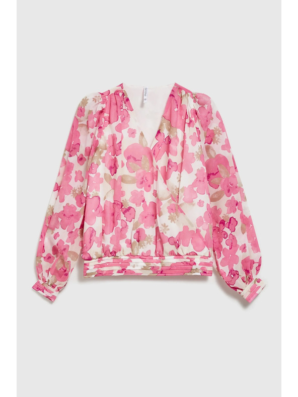 Moodo Rožnata cvetlična srajca z nabranimi rokavi Moodo
