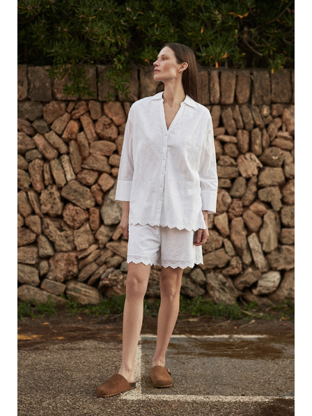 Moodo Bela oversize srajca z V-izrezom Moodo