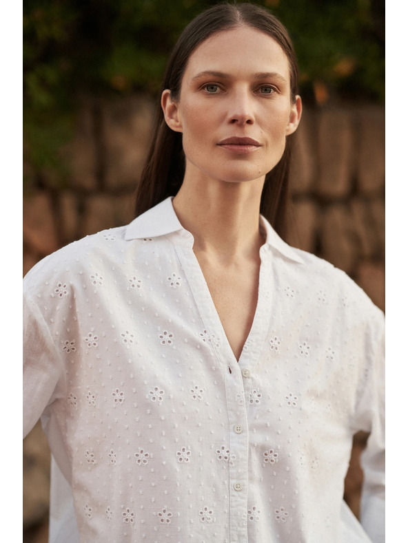 Moodo Bela oversize srajca z V-izrezom Moodo