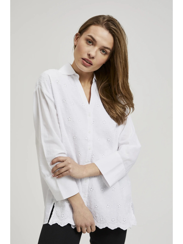 Moodo Bela oversize srajca z V-izrezom Moodo