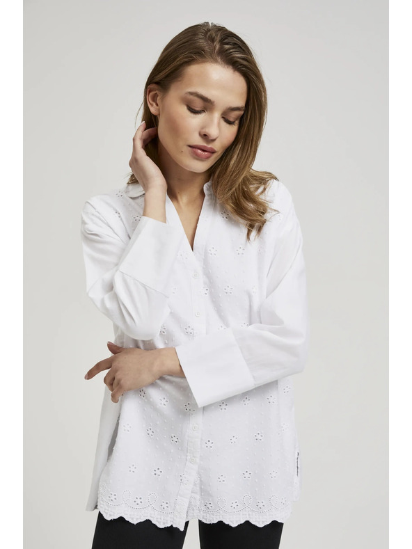 Moodo Bela oversize srajca z V-izrezom Moodo