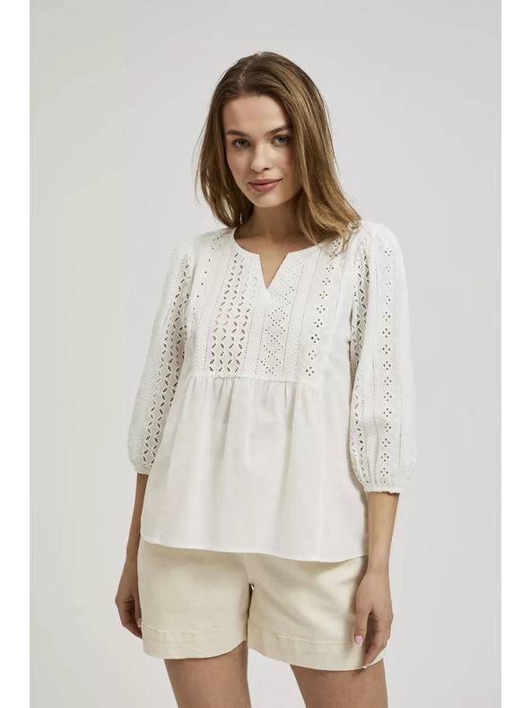 Moodo Bela bluza s 3/4 rokavi Moodo