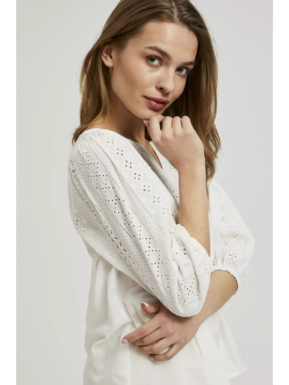 Moodo Bela bluza s 3/4 rokavi Moodo