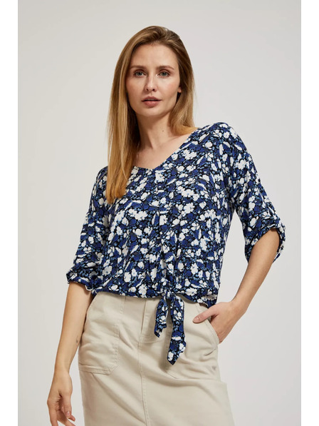 Moodo Modra cvetlična srajca z vezavo Moodo